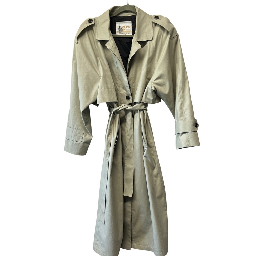 London Fog Vintage Khaki Trench Coat Wamsutta Belted Long Jacket Tan 8 Reg